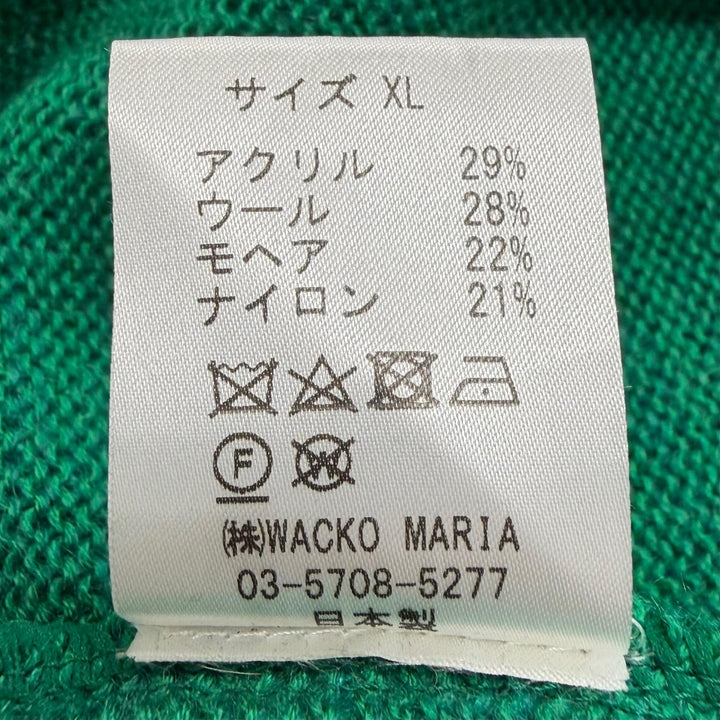 極美品▼WACKO MARIA ワコマリア ウール モヘア混 ロゴワッペン付き クルーネック ニットセーター グリーン XL 日本製 正規品 メンズ