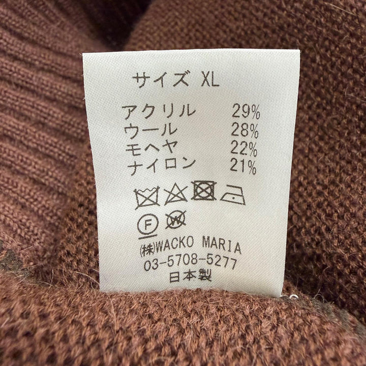 極美品▼WACKO MARIA ワコマリア ウール モヘア混 ロゴワッペン付き Vネック ニット カーディガン ブラウン XL 日本製 正規品 メンズ