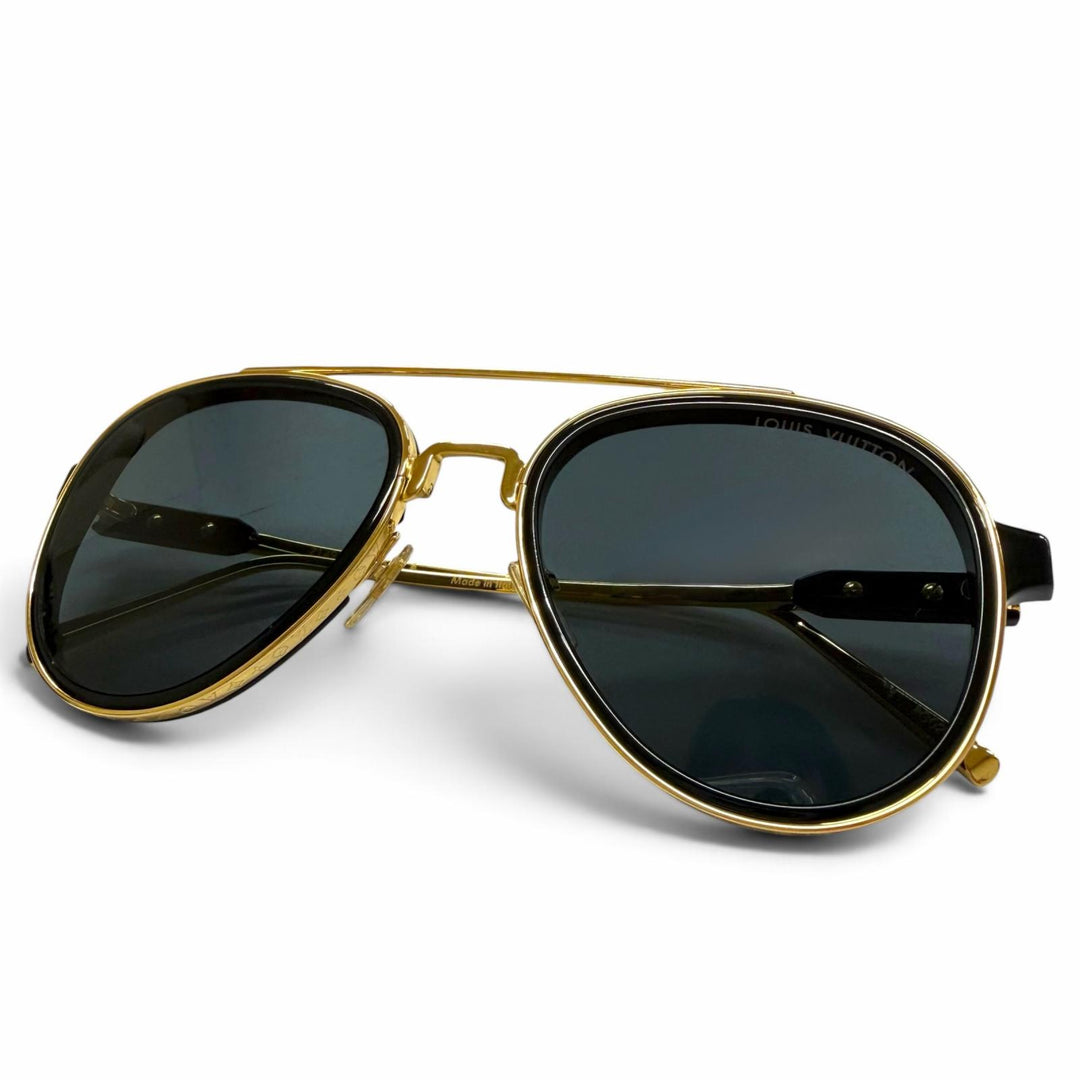 美品▼LOUIS VUITTON ルイヴィトン Z1494U LV プレイ パイロット ツーブリッジ サングラス ゴールド ブラック 55□22 150 デモレンズ