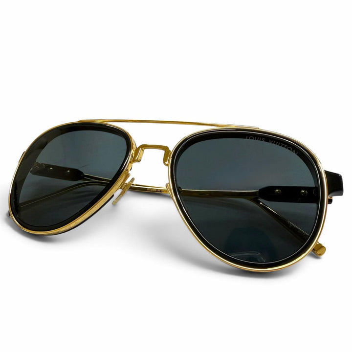 美品▼LOUIS VUITTON ルイヴィトン Z1494U LV プレイ パイロット ツーブリッジ サングラス ゴールド ブラック 55□22 150 デモレンズ