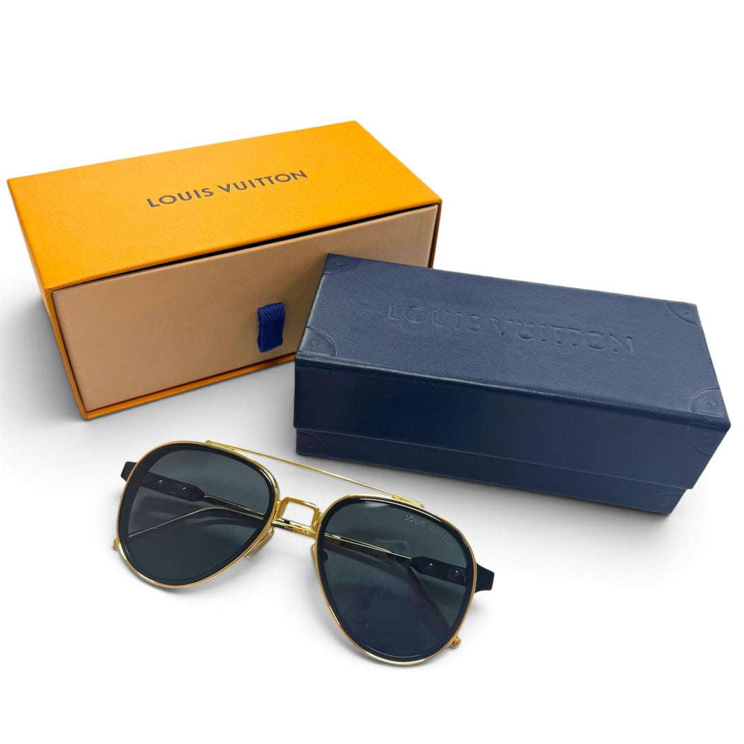美品▼LOUIS VUITTON ルイヴィトン Z1494U LV プレイ パイロット ツーブリッジ サングラス ゴールド ブラック 55□22 150 デモレンズ