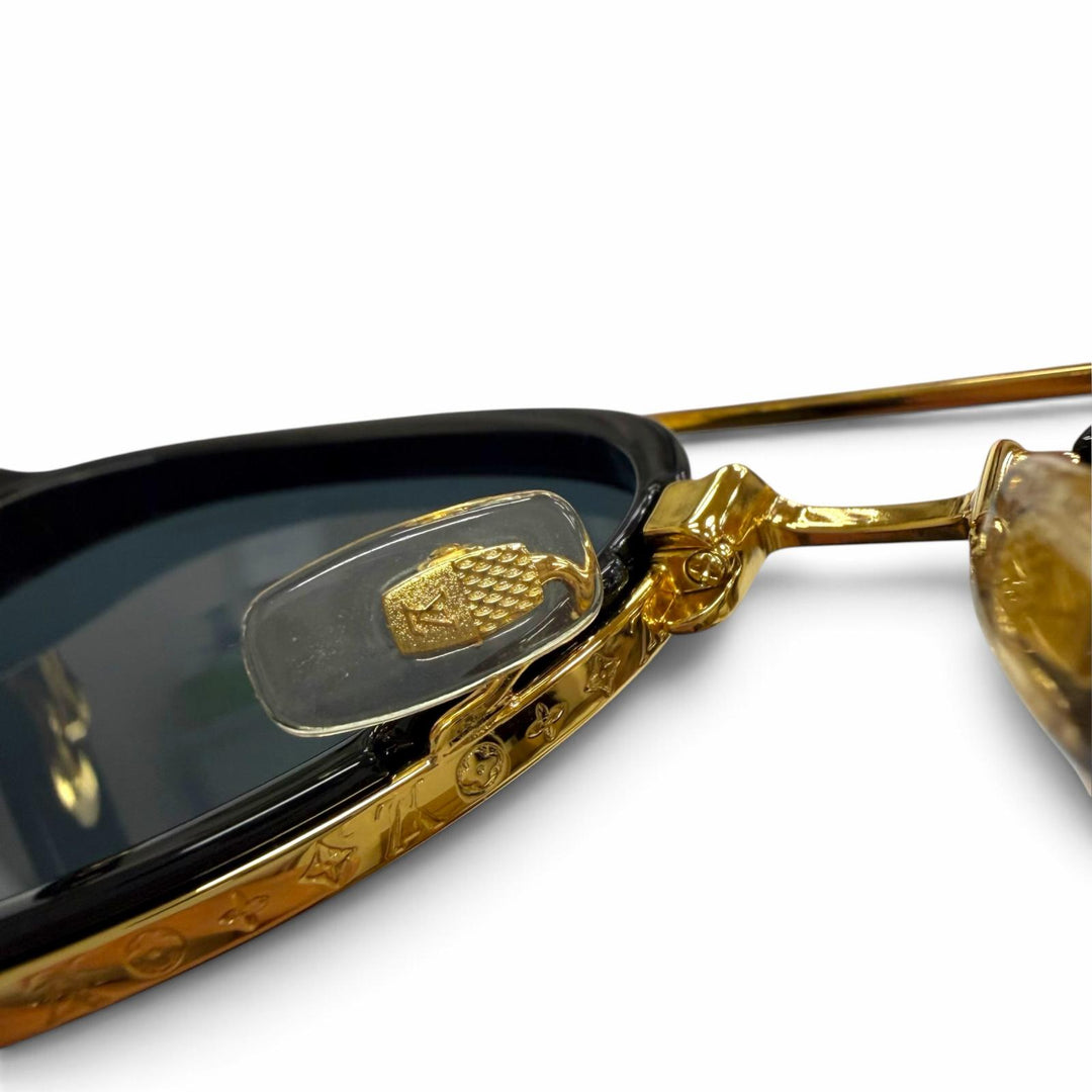 美品▼LOUIS VUITTON ルイヴィトン Z1494U LV プレイ パイロット ツーブリッジ サングラス ゴールド ブラック 55□22 150 デモレンズ