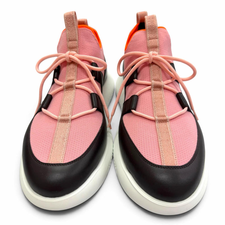 未使用品▼HERMES エルメス DUEL デュエル レザー使い レースアップ スリッポン スニーカー ピンク ブラック IT 44 メンズ 箱・保存袋付