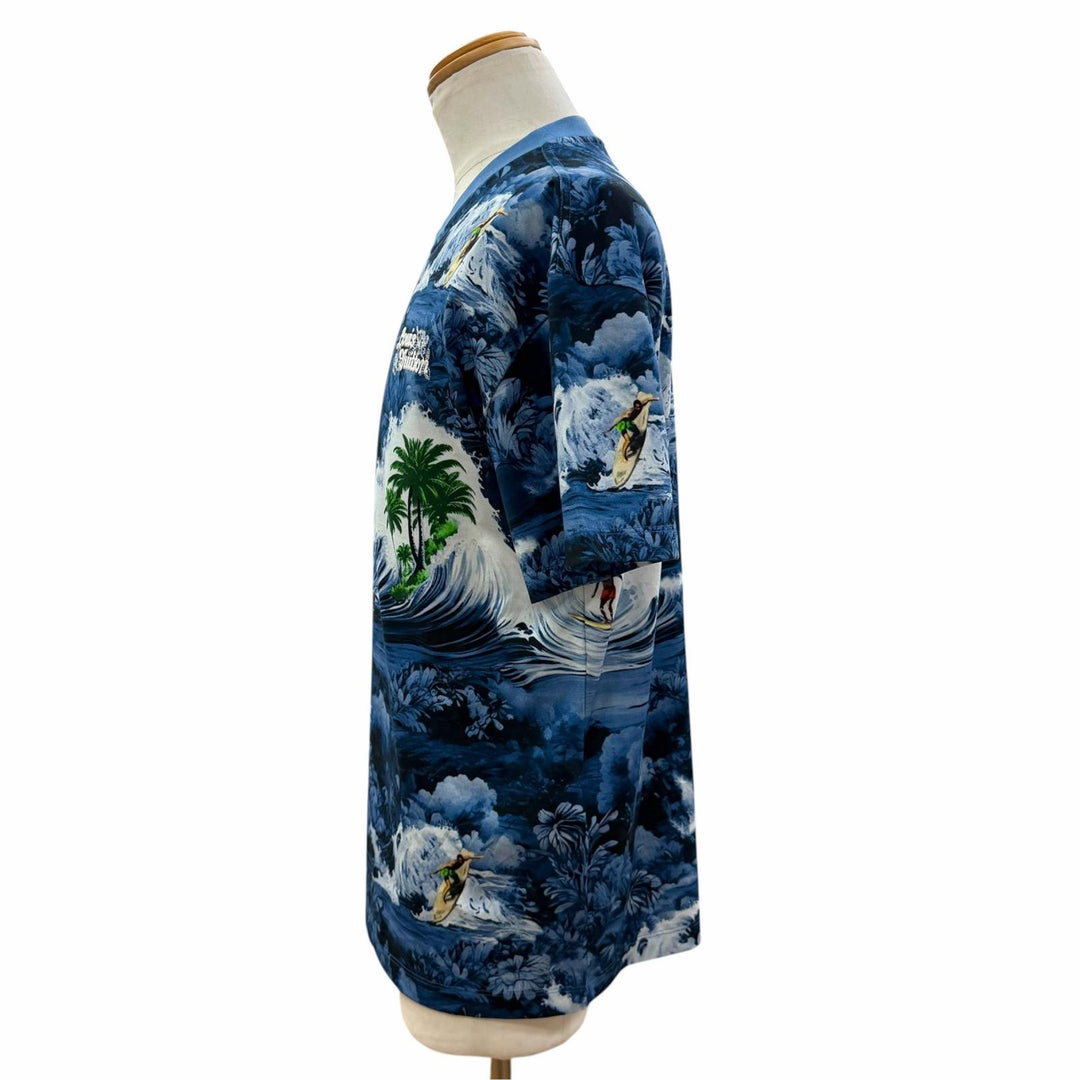 極美品▼LOUIS VUITTON ルイヴィトン 24AW サーフプリント ロゴ刺繍 クルーネック ショートスリーブ 半袖Ｔシャツ ブルー S 正規品 伊製
