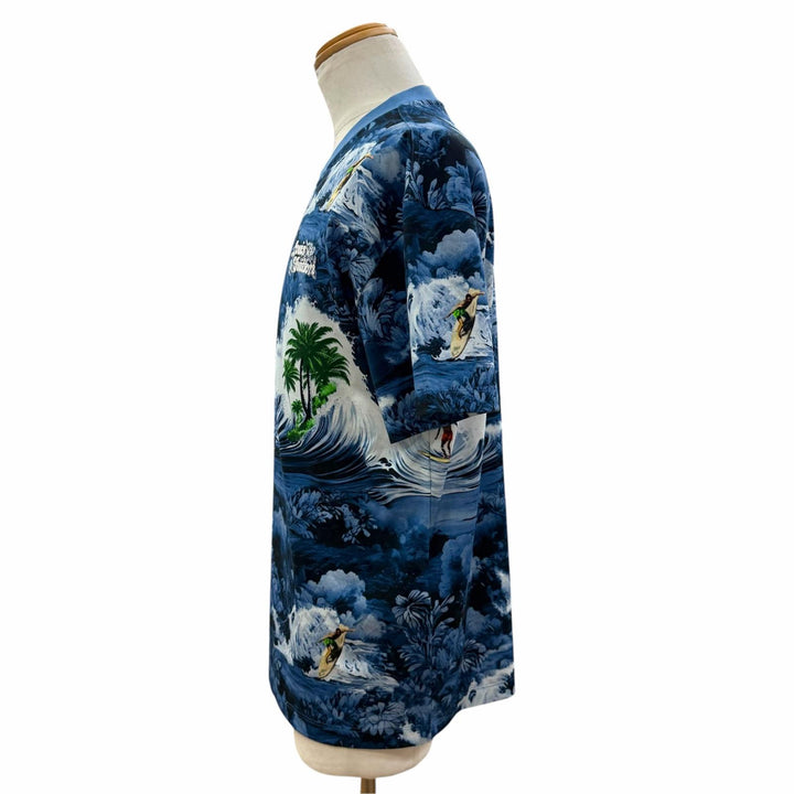 極美品▼LOUIS VUITTON ルイヴィトン 24AW サーフプリント ロゴ刺繍 クルーネック ショートスリーブ 半袖Ｔシャツ ブルー S 正規品 伊製