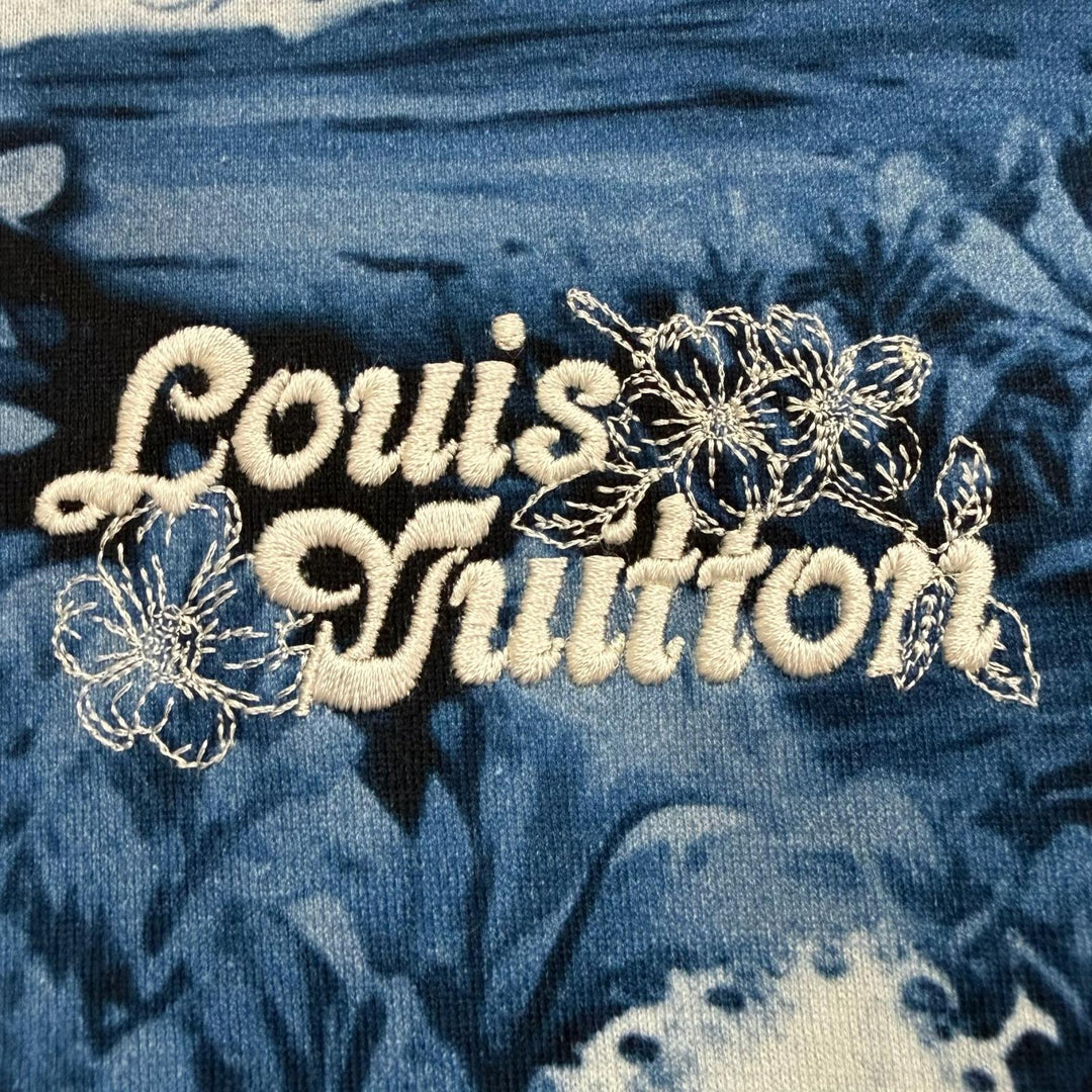 極美品▼LOUIS VUITTON ルイヴィトン 24AW サーフプリント ロゴ刺繍 クルーネック ショートスリーブ 半袖Ｔシャツ ブルー S 正規品 伊製