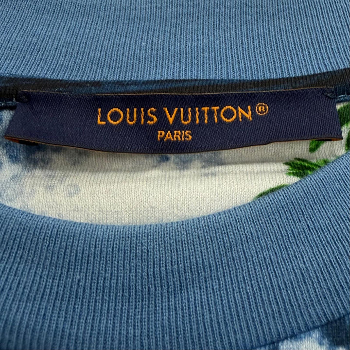 極美品▼LOUIS VUITTON ルイヴィトン 24AW サーフプリント ロゴ刺繍 クルーネック ショートスリーブ 半袖Ｔシャツ ブルー S 正規品 伊製