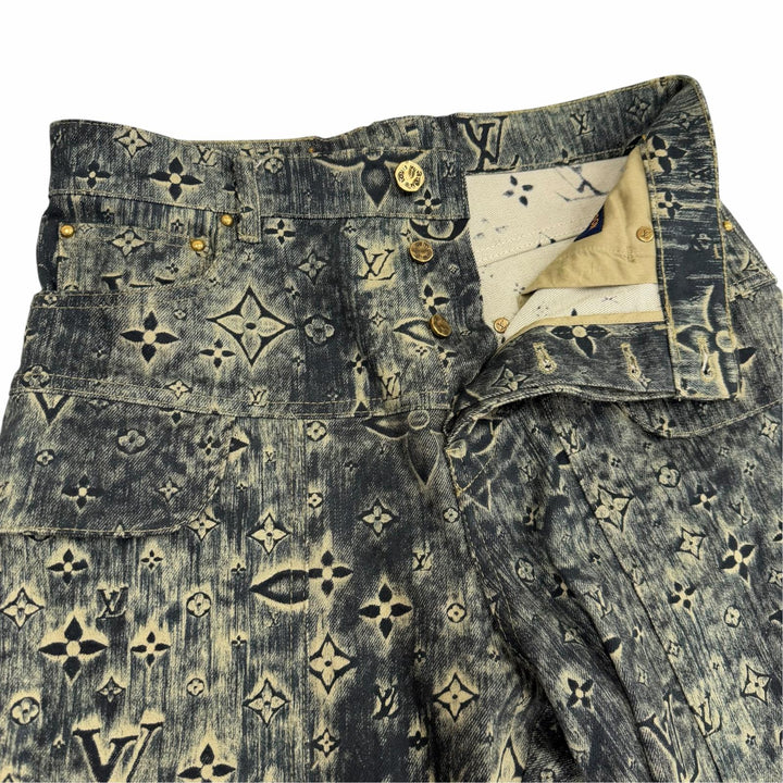 極美品▼LOUIS VUITTON ルイヴィトン 23SS モノグラム テーラード ボタンフライ デニムパンツ インディゴ 28 イタリア製 正規品 メンズ