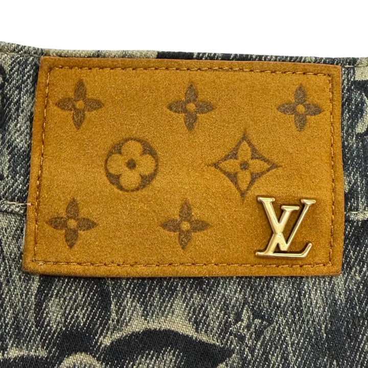 極美品▼LOUIS VUITTON ルイヴィトン 23SS モノグラム テーラード ボタンフライ デニムパンツ インディゴ 28 イタリア製 正規品 メンズ