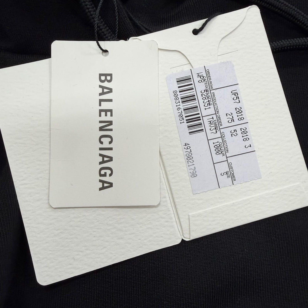 未使用品▼BALENCIAGA バレンシアガ 528351 コットン100% ロゴプリント フーデッド プルオーバー パーカー ブラック S 正規品 メンズ