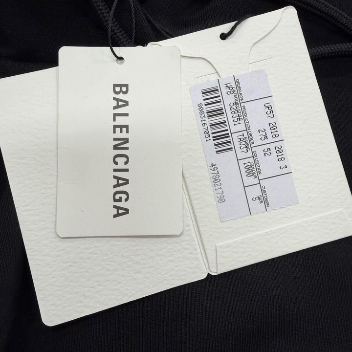 未使用品▼BALENCIAGA バレンシアガ 528351 コットン100% ロゴプリント フーデッド プルオーバー パーカー ブラック S 正規品 メンズ