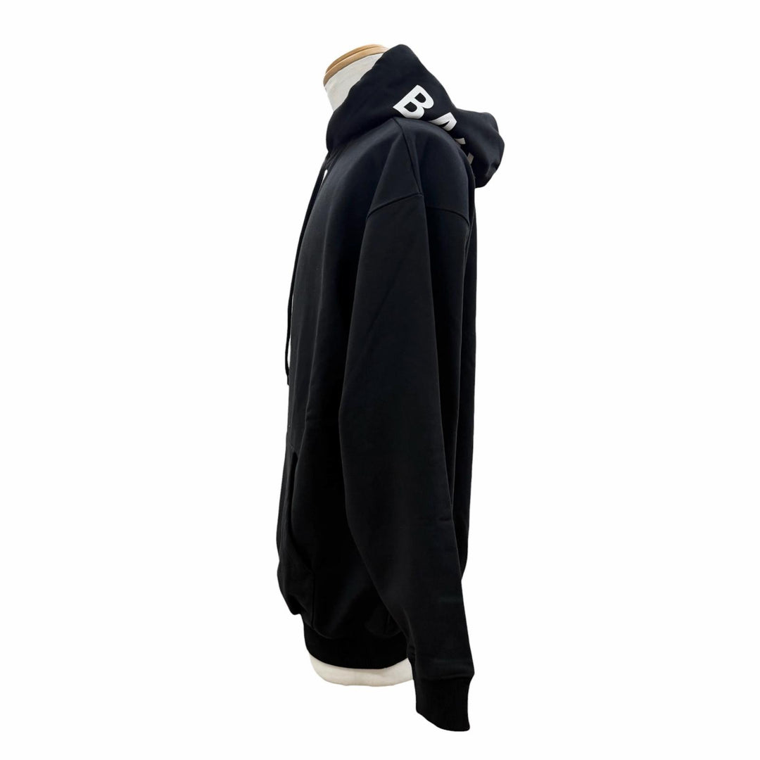未使用品▼BALENCIAGA バレンシアガ 528351 コットン100% ロゴプリント フーデッド プルオーバー パーカー ブラック S 正規品 メンズ