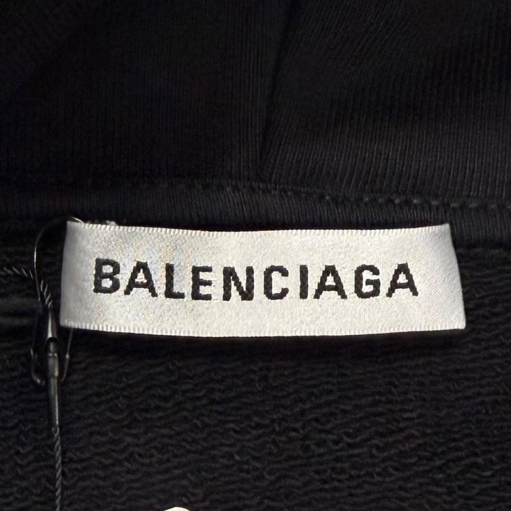 未使用品▼BALENCIAGA バレンシアガ 528351 コットン100% ロゴプリント フーデッド プルオーバー パーカー ブラック S 正規品 メンズ