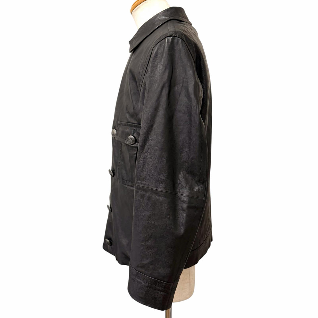 美品□LOUIS VUITTON ルイヴィトン ヴィンテージ 05AW カシミヤ混ライナー付き LVロゴボタン レザージャケット FR 50 フランス製 正規品