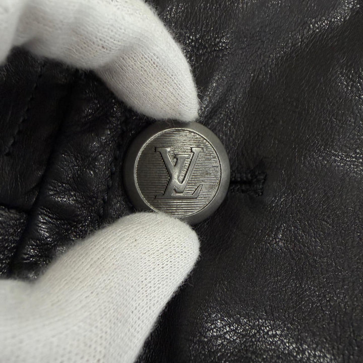 美品□LOUIS VUITTON ルイヴィトン ヴィンテージ 05AW カシミヤ混ライナー付き LVロゴボタン レザージャケット FR 50 フランス製 正規品