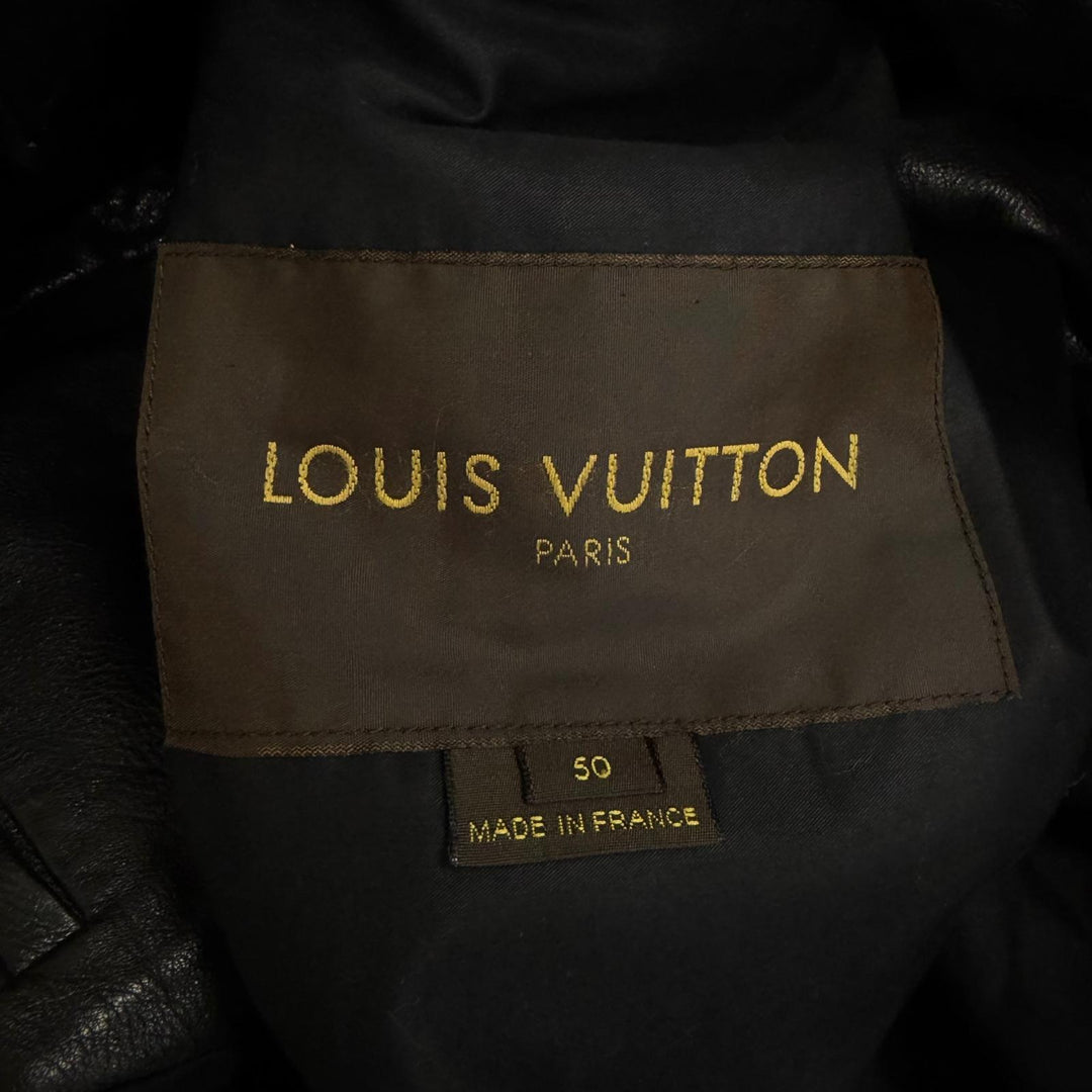 美品□LOUIS VUITTON ルイヴィトン ヴィンテージ 05AW カシミヤ混ライナー付き LVロゴボタン レザージャケット FR 50 フランス製 正規品