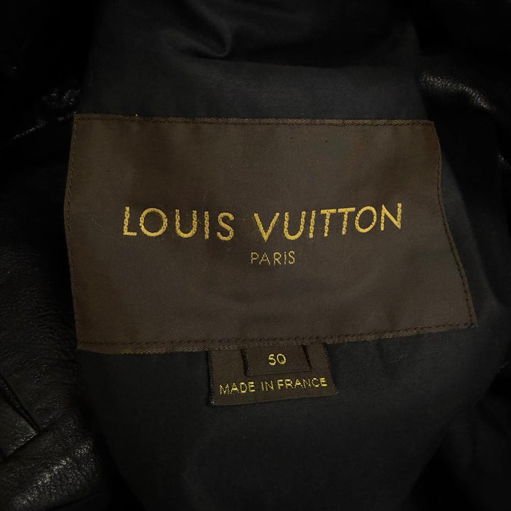 美品□LOUIS VUITTON ルイヴィトン ヴィンテージ 05AW カシミヤ混ライナー付き LVロゴボタン レザージャケット FR 50 フランス製 正規品