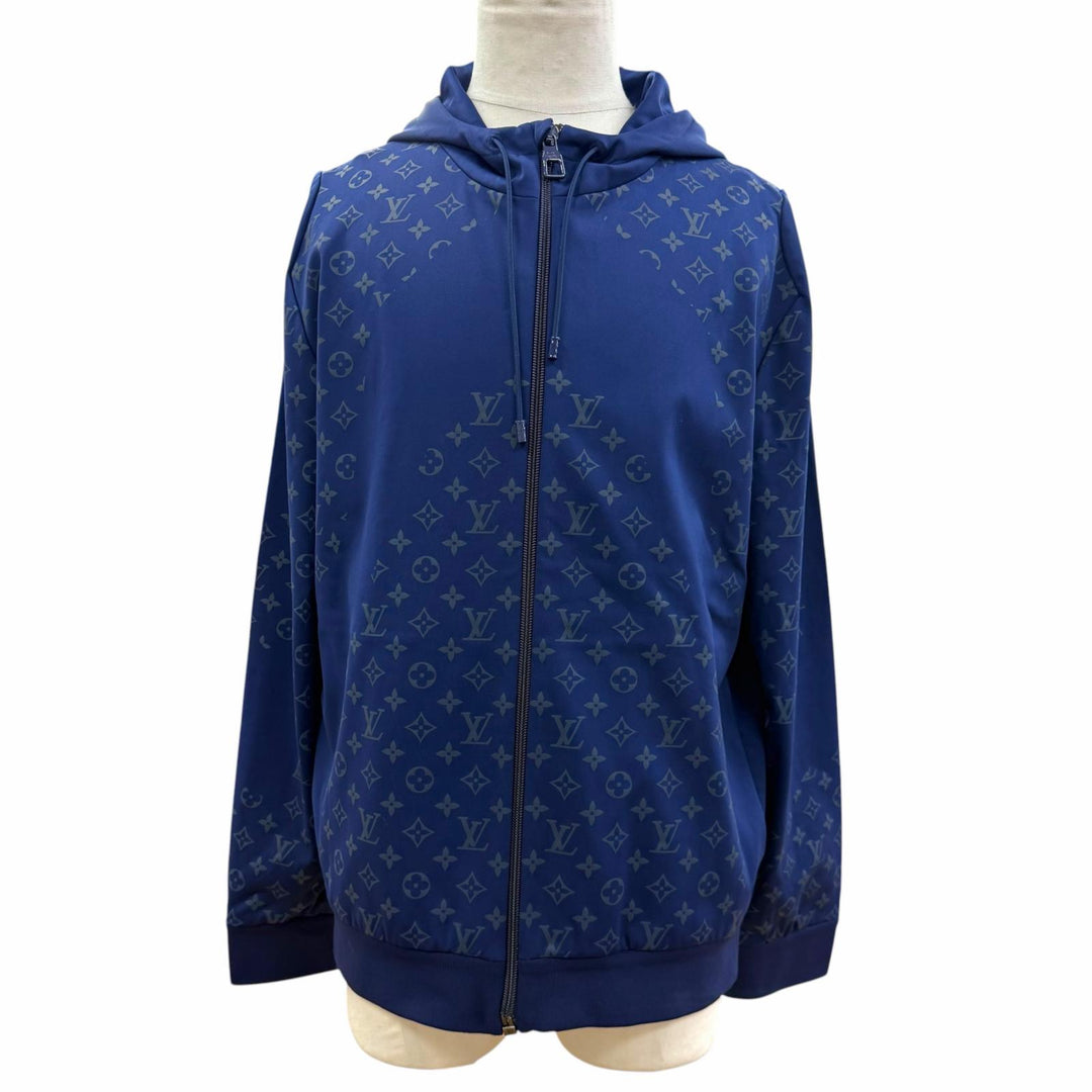 極美品▼LOUIS VUITTON ルイヴィトン 24SS モノグラム フーデッド ジップアップ ブルゾン パーカー ブルー L イタリア製 正規品 メンズ