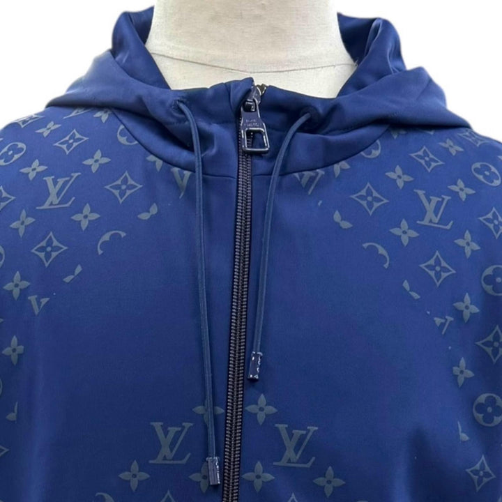 極美品▼LOUIS VUITTON ルイヴィトン 24SS モノグラム フーデッド ジップアップ ブルゾン パーカー ブルー L イタリア製 正規品 メンズ