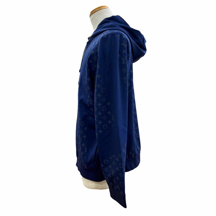 極美品▼LOUIS VUITTON ルイヴィトン 24SS モノグラム フーデッド ジップアップ ブルゾン パーカー ブルー L イタリア製 正規品 メンズ