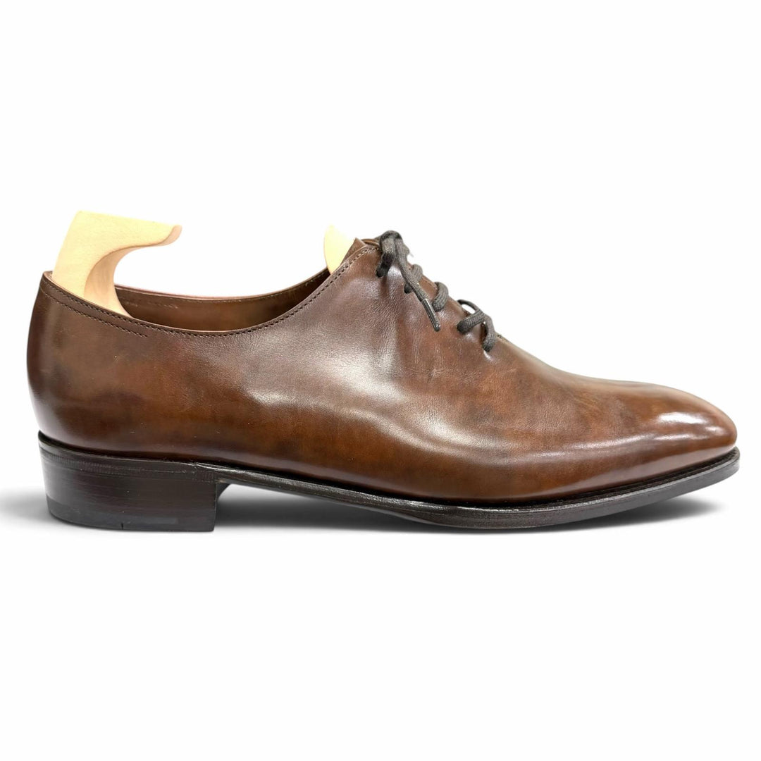 極美品□John Lobb ジョンロブ Marldon レザー プレーントゥ ホールカット ドレスシューズ ブラウン 6.5 イングランド製 メンズ 箱付き