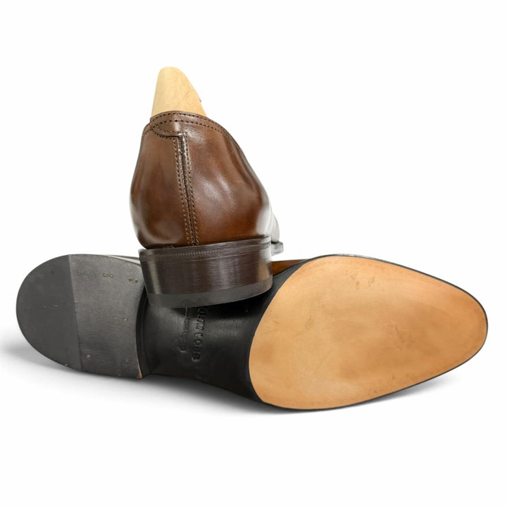 極美品□John Lobb ジョンロブ Marldon レザー プレーントゥ ホールカット ドレスシューズ ブラウン 6.5 イングランド製 メンズ 箱付き