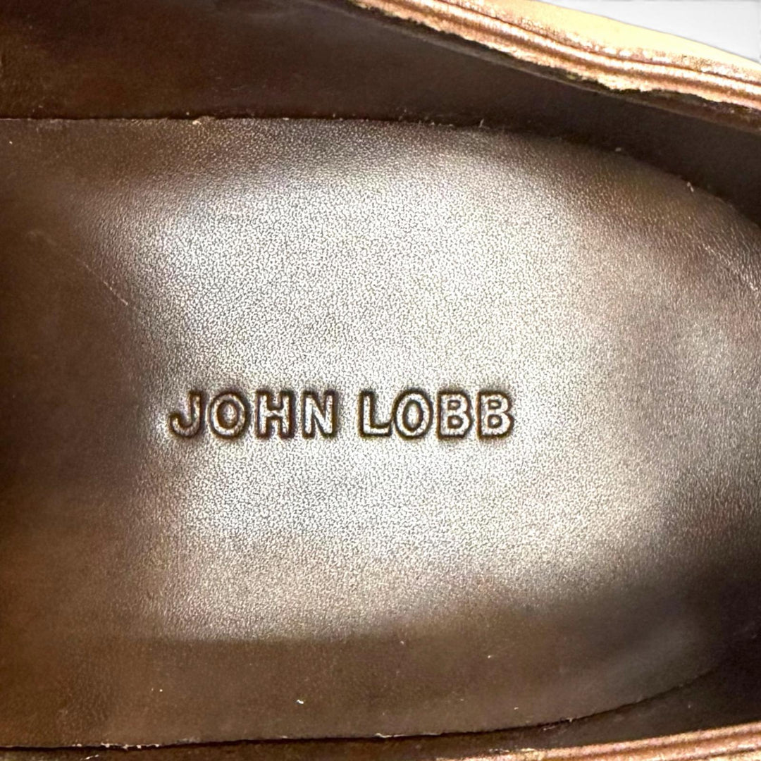 極美品□John Lobb ジョンロブ Marldon レザー プレーントゥ ホールカット ドレスシューズ ブラウン 6.5 イングランド製 メンズ 箱付き