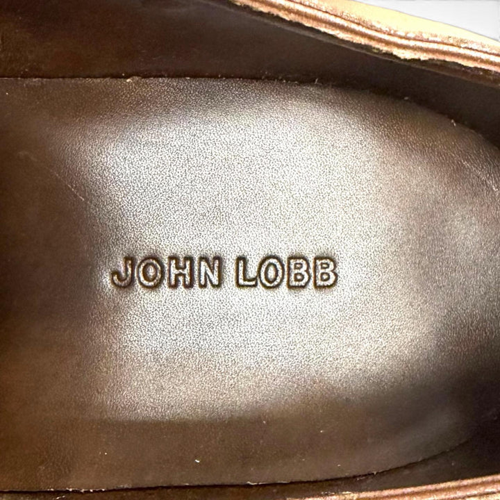 極美品□John Lobb ジョンロブ Marldon レザー プレーントゥ ホールカット ドレスシューズ ブラウン 6.5 イングランド製 メンズ 箱付き