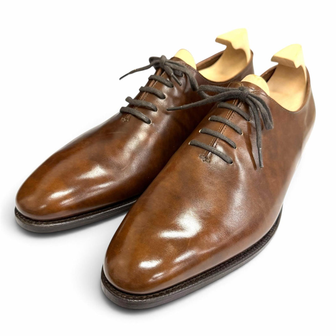 極美品□John Lobb ジョンロブ Marldon レザー プレーントゥ ホールカット ドレスシューズ ブラウン 6.5 イングランド製 メンズ 箱付き