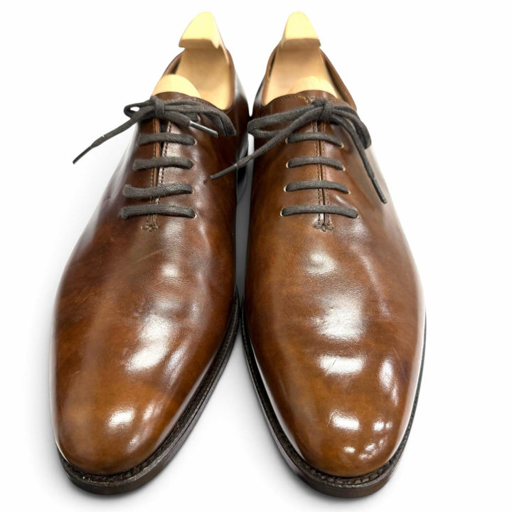 極美品□John Lobb ジョンロブ Marldon レザー プレーントゥ ホールカット ドレスシューズ ブラウン 6.5 イングランド製 メンズ 箱付き