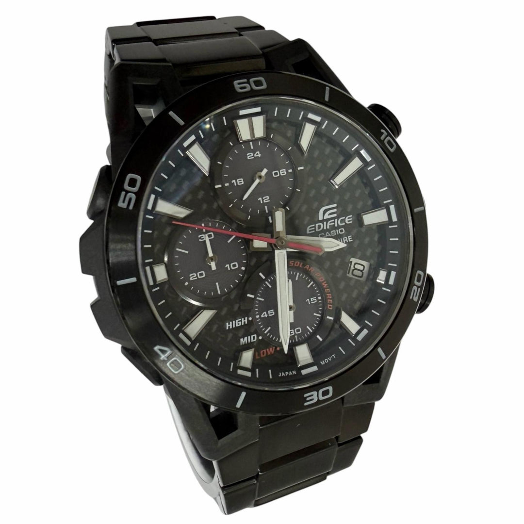 極美品□CASIO EDIFICE カシオ エディフィス EFS-S640YDC-1AJF SOSPENSIONE ソーラークロノグラフ カーボン メタルバンド 腕時計 黒