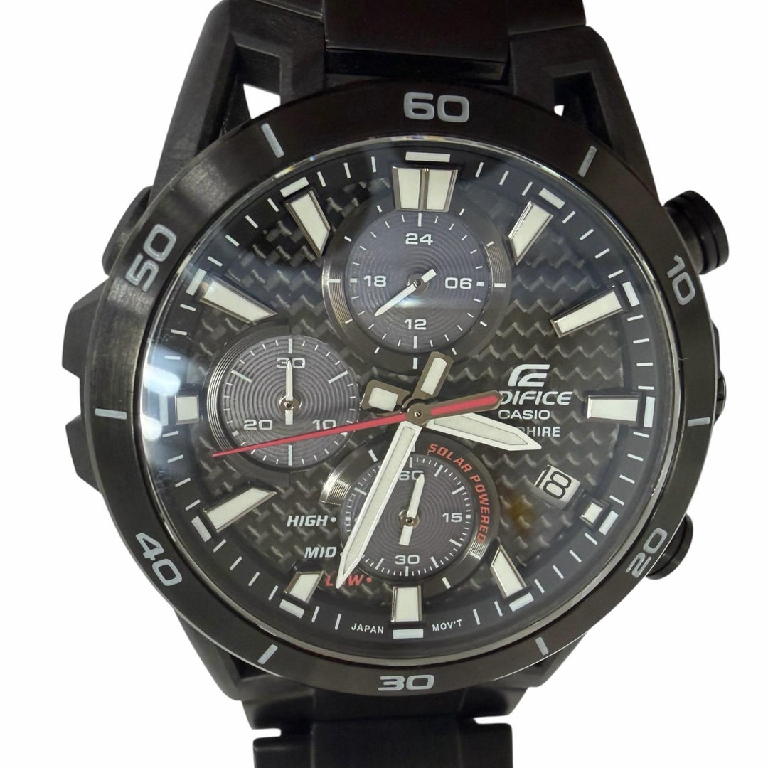 極美品□CASIO EDIFICE カシオ エディフィス EFS-S640YDC-1AJF SOSPENSIONE ソーラークロノグラフ カーボン メタルバンド 腕時計 黒