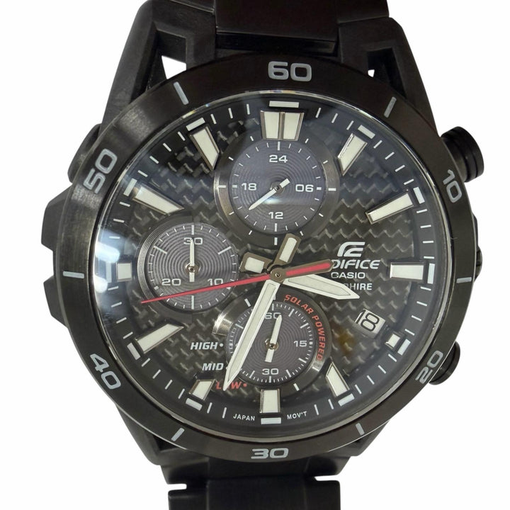 極美品□CASIO EDIFICE カシオ エディフィス EFS-S640YDC-1AJF SOSPENSIONE ソーラークロノグラフ カーボン メタルバンド 腕時計 黒