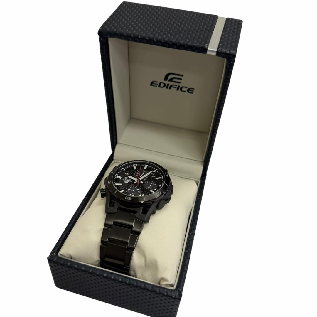 極美品□CASIO EDIFICE カシオ エディフィス EFS-S640YDC-1AJF SOSPENSIONE ソーラークロノグラフ カーボン メタルバンド 腕時計 黒