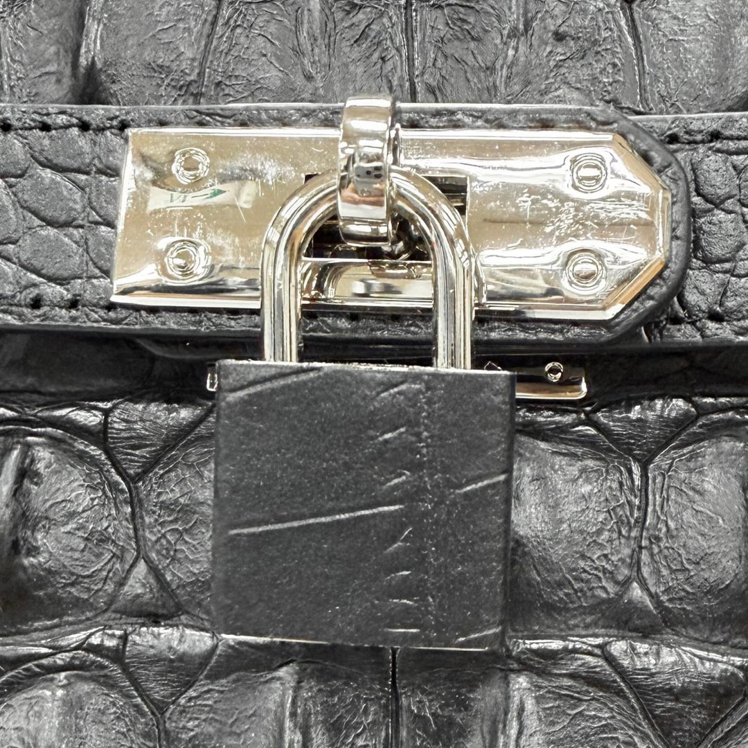 未使用品★RODANIA ロダニア 3002L クロシェット付 クロコダイルレザー 2WAY ハンドバッグ ショルダーバッグ ブラック レディース