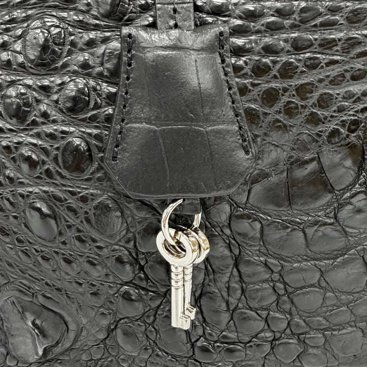 未使用品★RODANIA ロダニア 3002L クロシェット付 クロコダイルレザー 2WAY ハンドバッグ ショルダーバッグ ブラック レディース
