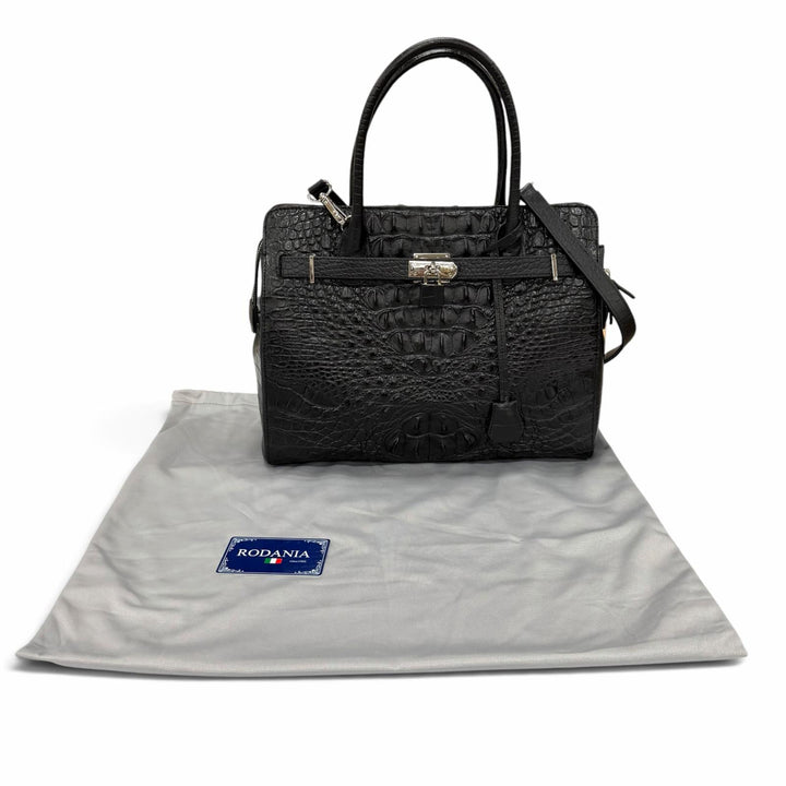 未使用品★RODANIA ロダニア 3002L クロシェット付 クロコダイルレザー 2WAY ハンドバッグ ショルダーバッグ ブラック レディース