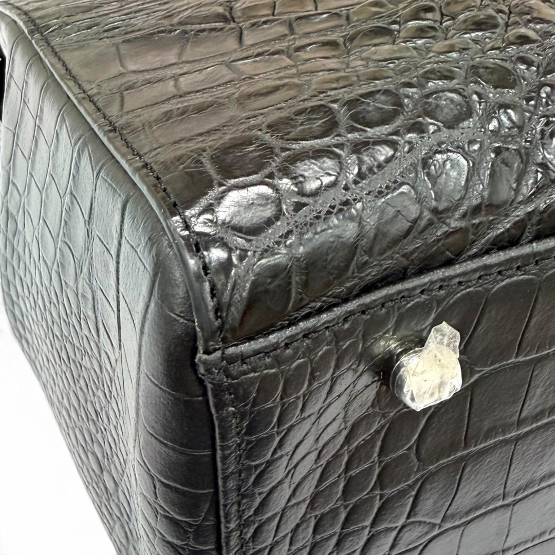 未使用品★RODANIA ロダニア 3002L クロシェット付 クロコダイルレザー 2WAY ハンドバッグ ショルダーバッグ ブラック レディース