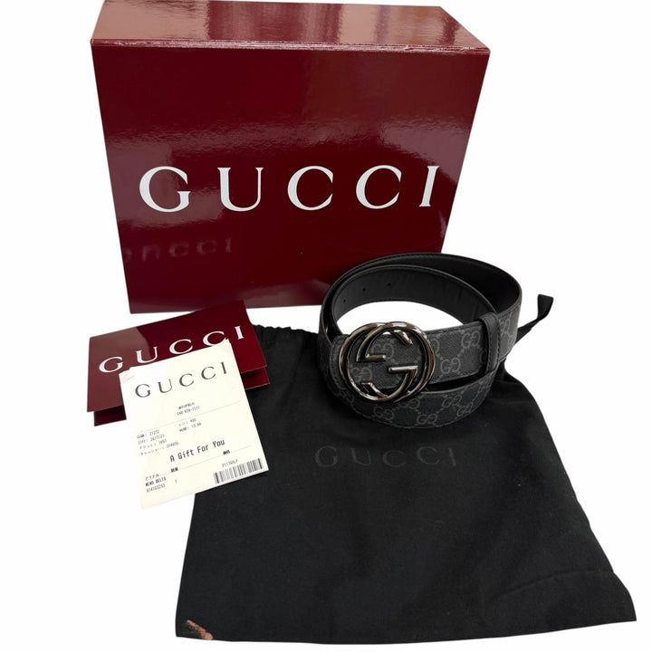 未使用品□GUCCI グッチ 849862 GGスプリーム インターロッキングGバックル リバーシブル レザーベルト ブラック 80 イタリア製 メンズ