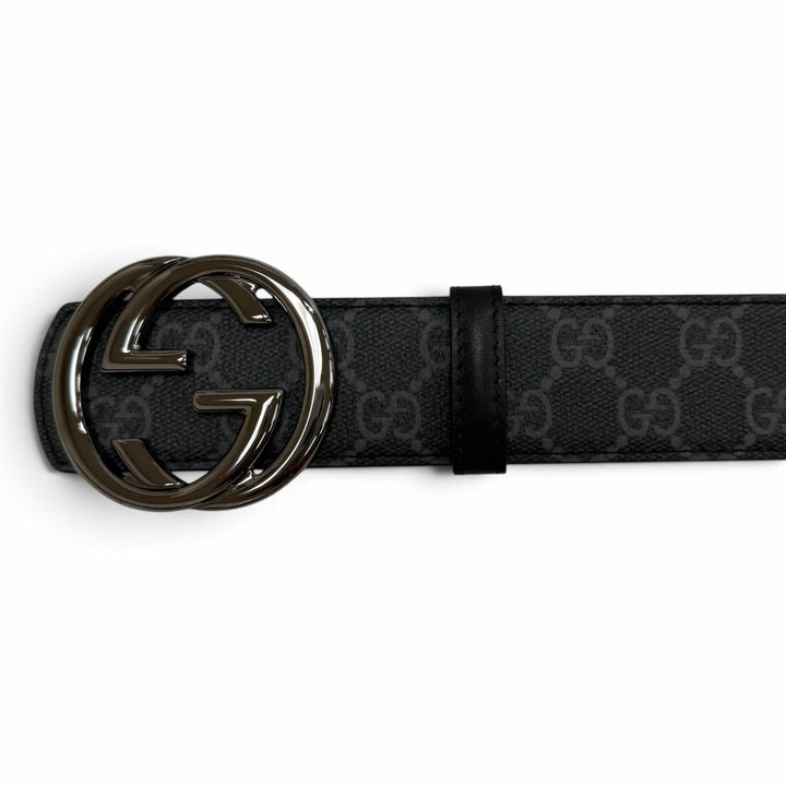 未使用品□GUCCI グッチ 849862 GGスプリーム インターロッキングGバックル リバーシブル レザーベルト ブラック 80 イタリア製 メンズ