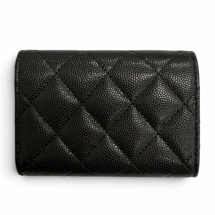 極美品△CHANEL シャネル AP4319 キャビアスキン ココマーク マトラッセ クラシック スモール フラップウォレット 三つ折り財布 ブラック
