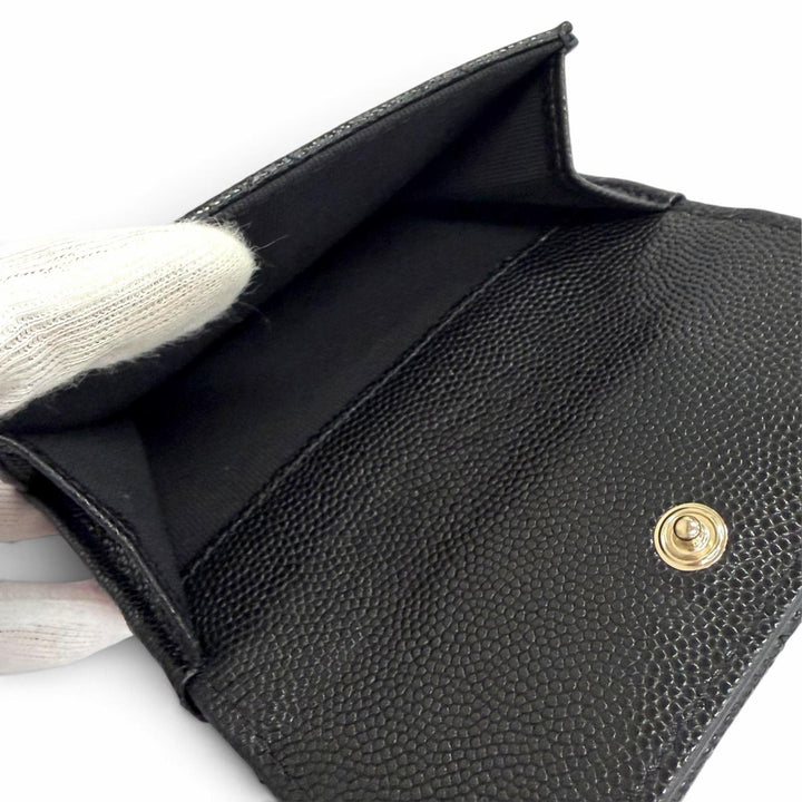 極美品△CHANEL シャネル AP4319 キャビアスキン ココマーク マトラッセ クラシック スモール フラップウォレット 三つ折り財布 ブラック