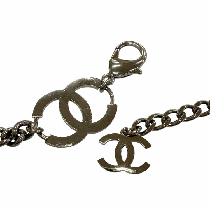美品▼CHANEL シャネル ヴィンテージ 04A GP ラインストーン ココマーク チェーン ベルトガンメタリック ブラック シルバー レディース