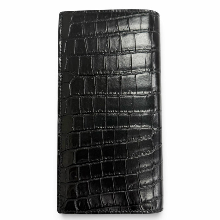 未使用品□SAINT LAURENT PARIS サンローランパリ 864305 レザー クロコダイル型押し 長財布 ブラック ゴールド金具 イタリア製 メンズ