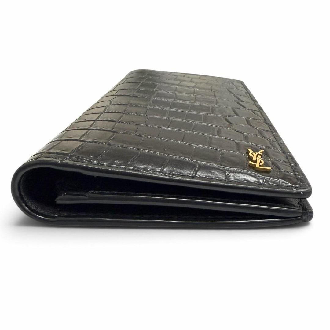 未使用品□SAINT LAURENT PARIS サンローランパリ 864305 レザー クロコダイル型押し 長財布 ブラック ゴールド金具 イタリア製 メンズ