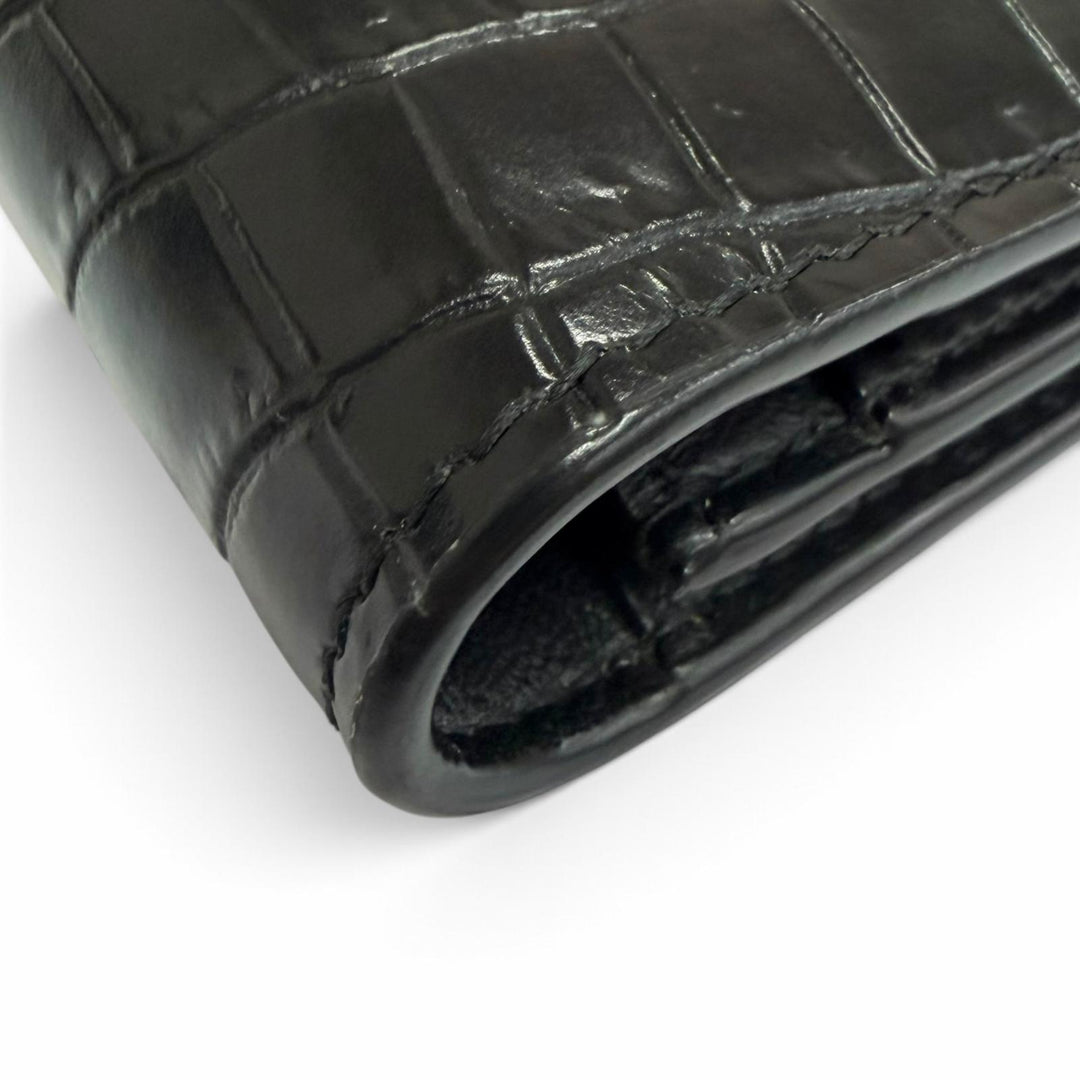 未使用品□SAINT LAURENT PARIS サンローランパリ 864305 レザー クロコダイル型押し 長財布 ブラック ゴールド金具 イタリア製 メンズ
