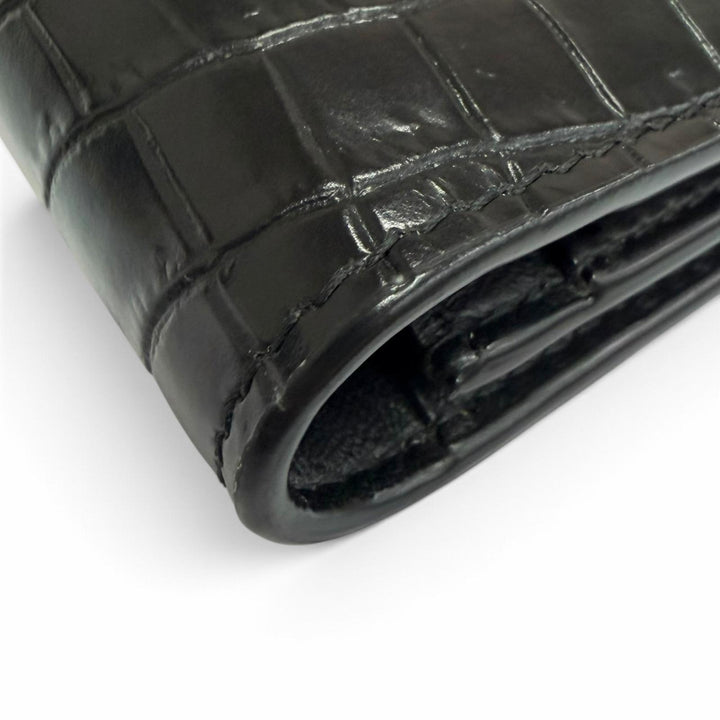 未使用品□SAINT LAURENT PARIS サンローランパリ 864305 レザー クロコダイル型押し 長財布 ブラック ゴールド金具 イタリア製 メンズ