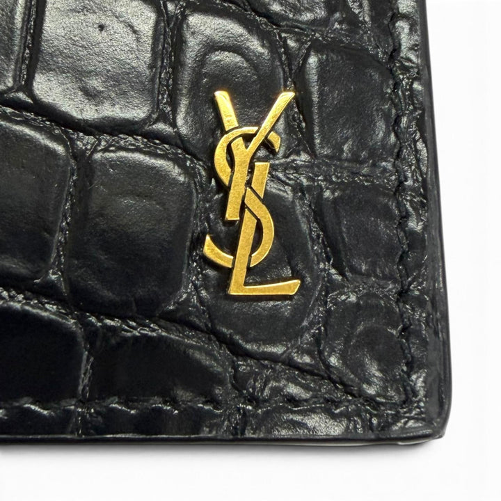 未使用品□SAINT LAURENT PARIS サンローランパリ 864305 レザー クロコダイル型押し 長財布 ブラック ゴールド金具 イタリア製 メンズ
