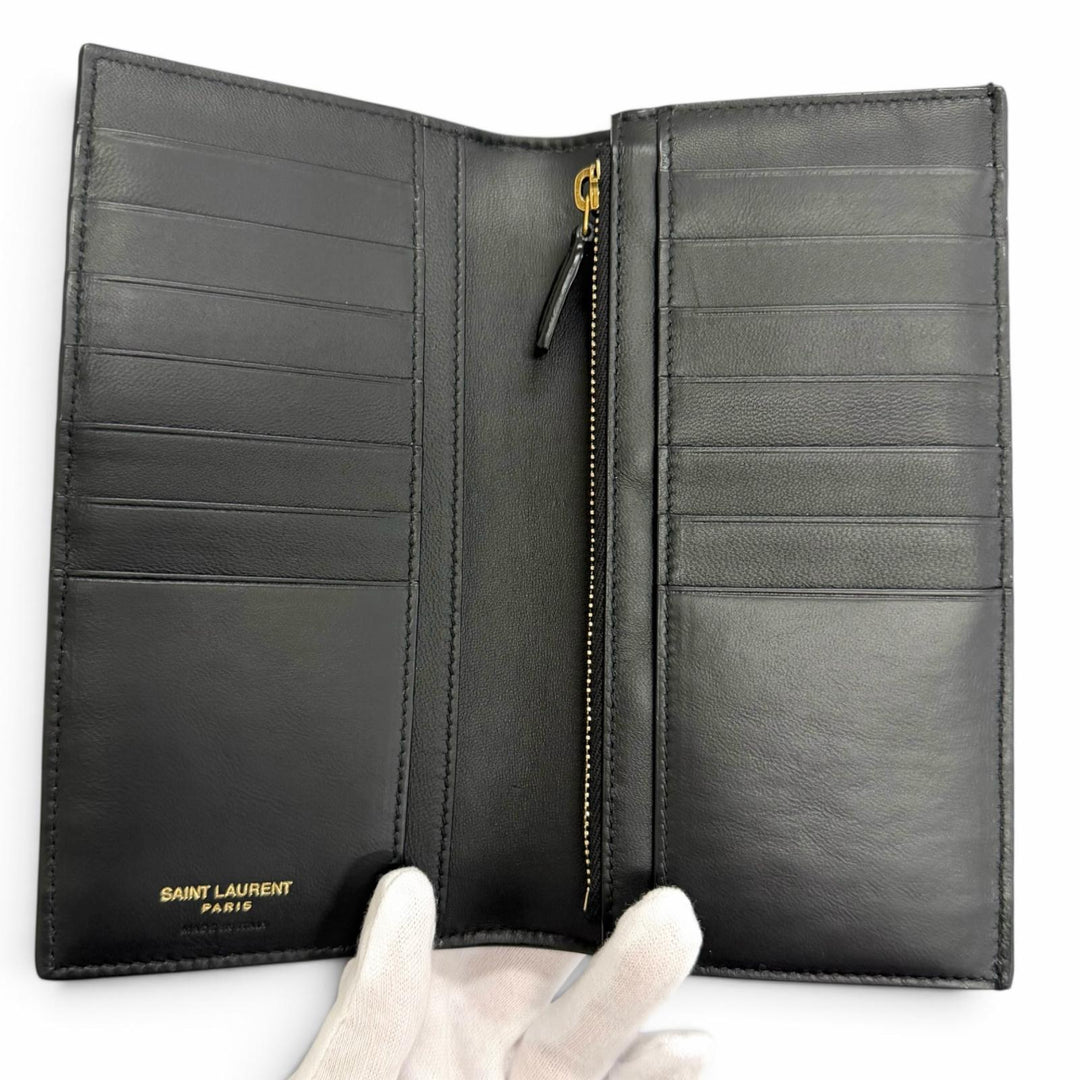 未使用品□SAINT LAURENT PARIS サンローランパリ 864305 レザー クロコダイル型押し 長財布 ブラック ゴールド金具 イタリア製 メンズ