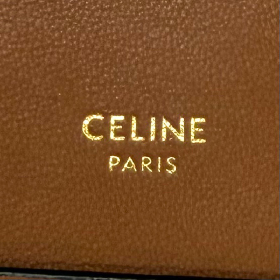 美品★CELINE セリーヌ 10G332 ホワイト/タン トリオンフ レザー フォンポーチ モバイルポーチ 携帯ケース イタリア製 保存袋付き